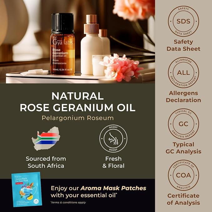 Gya Labs Rose Geranium Essential Oil for Skin - 0.34 Fl Oz - 100% Pure Natural Rose Geranium Oil for Diffuser, Aromatherapy Self-Care & Candle Making Scent-HomvellaHome
