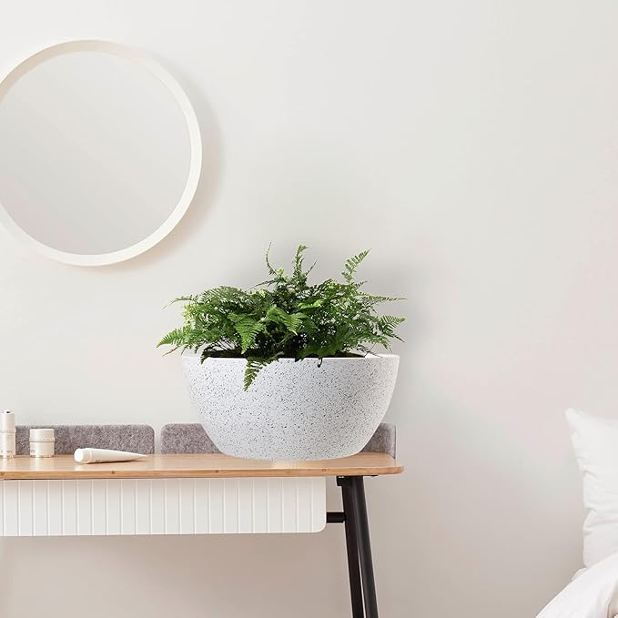 13 inch Large Hanging Planters Plant Pots for Outdoor Indoor Plants with Drainage Holes and Chain, 2 Pack Round Hanging Flower Pots for Garden Home Porch Decor, Speckled White-HomvellaHome