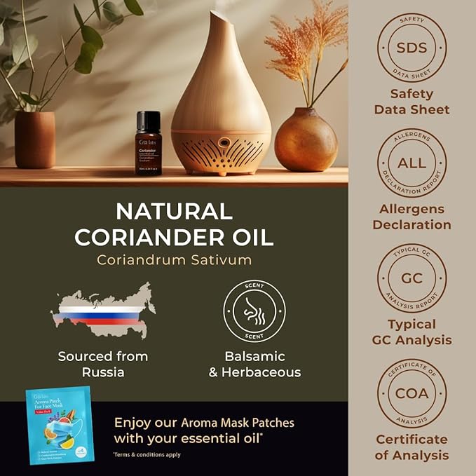 Gya Labs Coriander Essential Oil for Diffuser - 0.34 Fl Oz - 100% Pure Natural Coriander Oil for Skin, Aromatherapy, Skincare Massages & Candle Making Scent-HomvellaHome