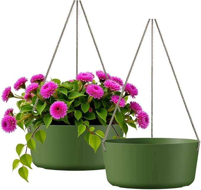 10.7 Inch Hanging Planter for Outdoor Indoor Plants,2 Pack Hanging Flower Pots with Drain Holes for Garden Home Decor Use (Dark Green)-HomvellaHome