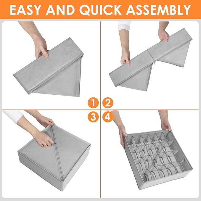 12 Pack Sock Underwear Drawer Organizer Dividers, 116 Cells Fabric Foldable Dresser Closet Organizers and Storage Bins for Baby Clothing, Women Men Underwear Socks, Bra, Ties, Scarf-HomvellaHome