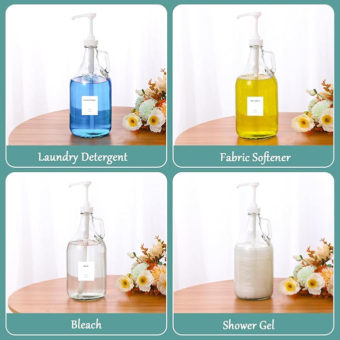 Glass Laundry Detergent Dispenser with Pump, 64OZ Liquid Laundry Soap Dispenser, Fabric Softener Dispenser Bottle for Laundry Room Organization and Storage, 1 Pack-HomvellaHome