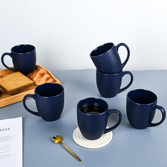 16oz Coffee Mugs Set of 6, Large Ceramic Modern Coffee Mugs With Handle For Tea,Latte,Cappuccino,Cocoa. Dishwasher.Microwave Safe (Matte Blue)-HomvellaHome