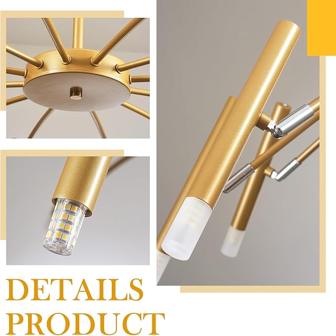 Gold Modern Chandelier 39.4" Large Chandelier Lighting Adjustable Ceiling Pendant Light 12 Light Pendant Light Fixtures for Living Room Dining Room Foyer-HomvellaHome