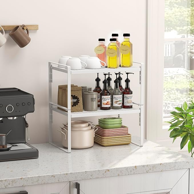 2 Pack Kitchen Countertop Organizer, Stackable Cabinet Shelf Organizer, 2 Tier Adjustable Kitchen Counter Shelves Riser For Pantry Cupboard Bathroom Organization And Storage, Desk Shelf,Spice Rack-HomvellaHome