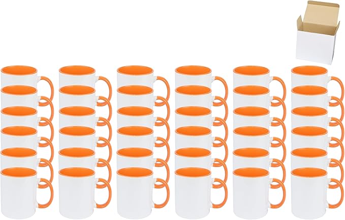 11oz White Ceramic Sublimation Coffee Mug in White Gift Box, Orange, Case of 36-HomvellaHome