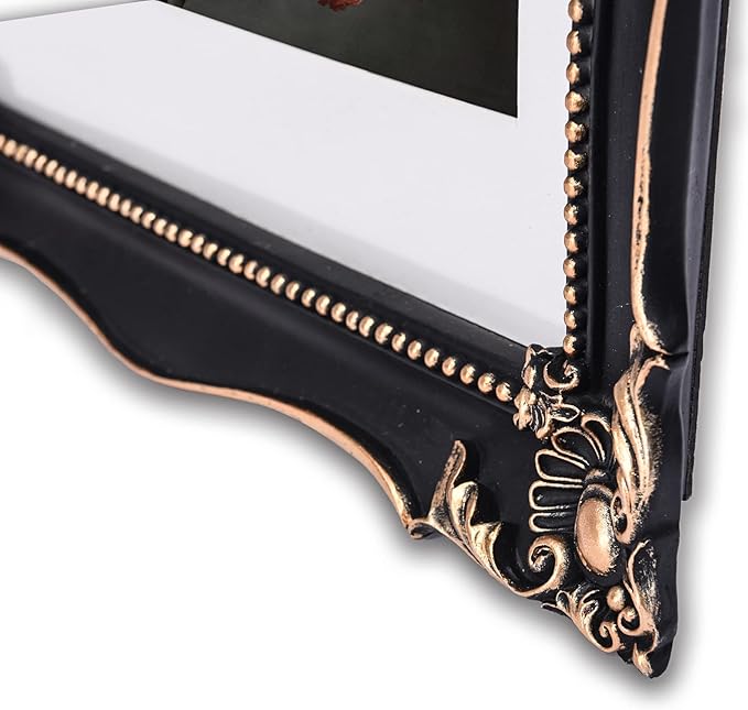 11x14 Vintage Picture Frame with Embossed Flower Design, Black Ornate Frame for 11x14 or 8x10 Pictures with White Mat, Home Decor (Black, 8x10)-HomvellaHome