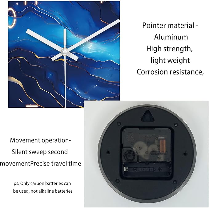 Glass Blue Wall Clocks Battery Operated 16 Inch Marble Pattern Big Clock for Office Abstract Silent Wall Clock Non Ticking-HomvellaHome