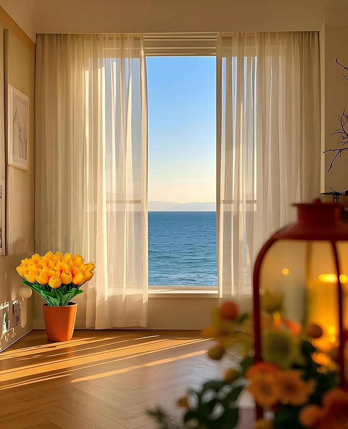 15 Heads Artificial Flowers PU Real Touch Tulip Bouquets Orange Tulips Faux Tulips Latex Fake Flower Bouquet for Spring Wedding Home Décor Centerpiece Arrangements-HomvellaHome