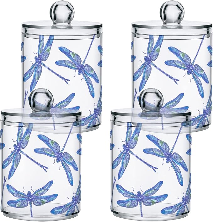 2 Pack Qtip Holder Organizer Dispenser Dragonflies Bathroom Storage Canister Cotton Ball Holder Container for Cotton Swabs/Pads/Floss-HomvellaHome