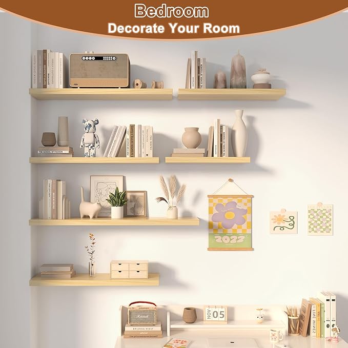 12 Inch Deep Floating Shelves for Wall 3 Pack Floating Shelves Large Storage Space Wall Mount Shelf for Living Room Kitchen Bathroom 30" W x 12" D x 1.2" H Oak-HomvellaHome