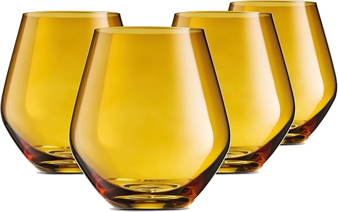 Godinger Wine Glasses, Stemless Wine Glasses, Red Wine Glasses, Drinking Glasses, European Made Stemless Wine Glass - Amber, 17oz, Set of 4-HomvellaHome