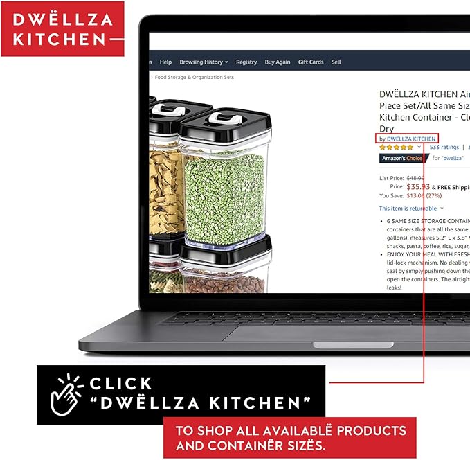 DWËLLZA KITCHEN Airtight Food Storage Containers with Lids – 4 Piece Set Air Tight Kitchen Storage Containers Clear Pantry Organization and Storage Set BPA-Free - Keeps your Food Fresh & Dry-HomvellaHome