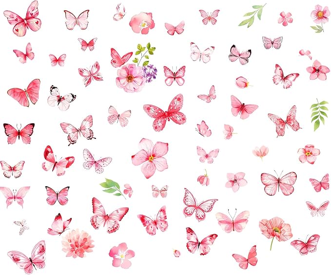 Glow in The Dark Butterfly Flower Wall Decals Glowing Luminous Butterflies Removable Self-Adhesive Wall Stickers for Girls Bedroom Nursery Living Room Decor 4 Sheets (Butterfly 2)-HomvellaHome