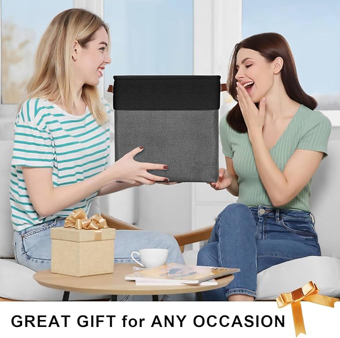 13x13 Cube Storage Bins, Collapsible Fabric Storage Box, 4 Pack Closet Baskets with Handles for Organizing, Shelf, Toys, Clothes, Home, Office, Nursery (Grey&Black)-HomvellaHome