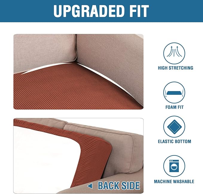 H.VERSAILTEX Super Stretch Individual Seat Cushion Covers Sofa Covers Couch Cushion Covers Slipcover Sets Thick Jacquard Textured Twill Fabric (1 Piece Sofa Cushion Cover, Rust)-HomvellaHome