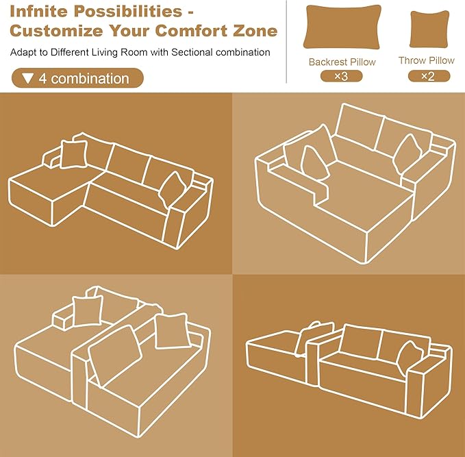 108" Sectional Couches for Living Room Modern Modular Sofa with L-Shape Couchs Upholstered Boneless Couch Deep Seat Sectional Couch with Chaise (Green, Left Facing Chaise+2Seaters)-HomvellaHome