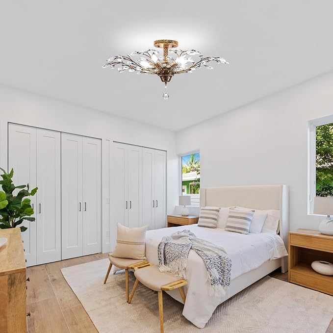 Ganeed Vintage Crystal Chandelier, Modern Bronze Branches Ceiling Light Fixture with 5-Light Heads for Farmhouse Living Room Dinning Room Kitchen Over Table Hallway-HomvellaHome