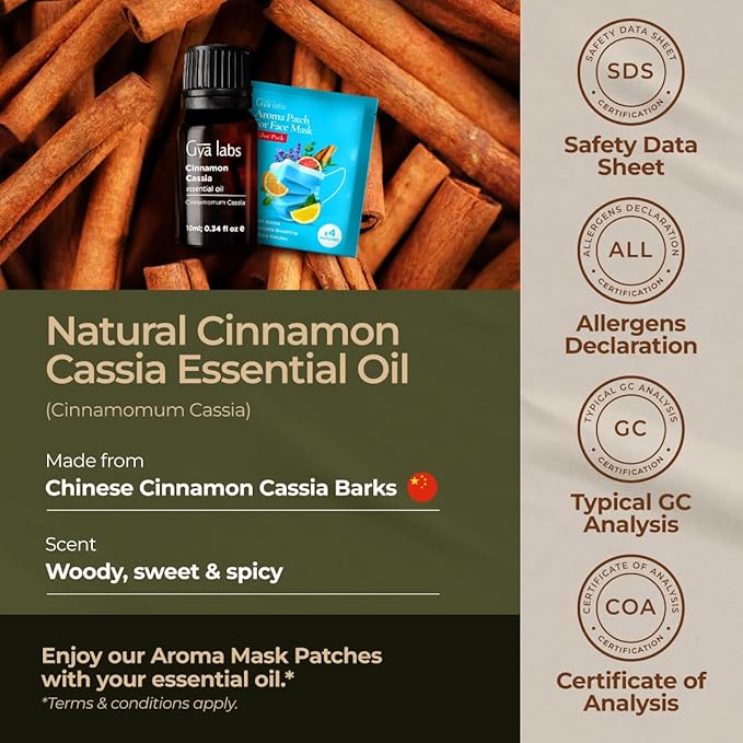 Gya Labs Cinnamon Cassia Essential Oil - 0.34 Fl Oz - 100% Pure Natural Cassia Oil for Hair & Skin, Diffuser, DIY Recipes & Candle Making Scent-HomvellaHome