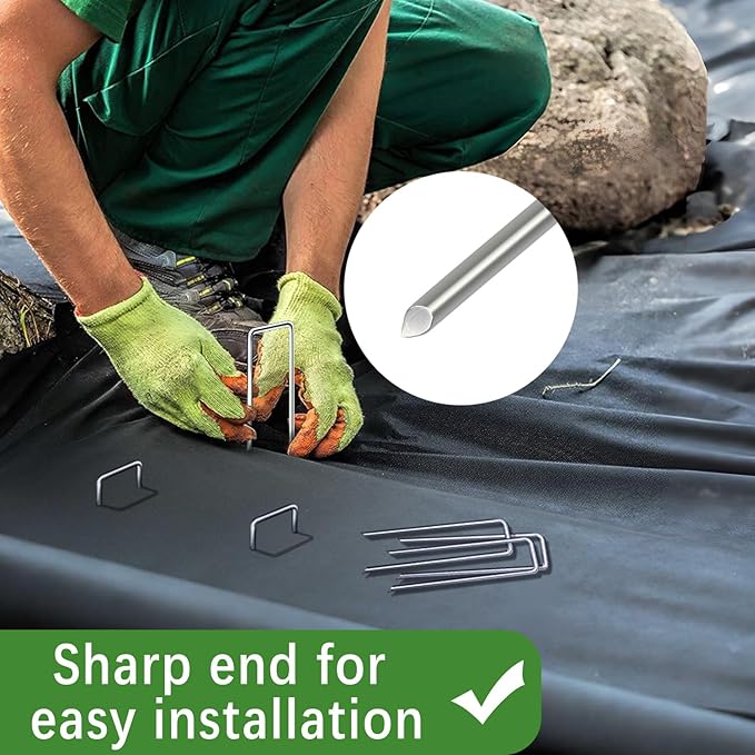 100 Pack Landscape Staples 4 Inch 12 Gauge Garden Stakes Galvanized Garden Staples Pins Anti-Rust Ground Stakes for Weed Barrier, Irrigation Tubing, Yard Lawn, Landscape Fabric-HomvellaHome