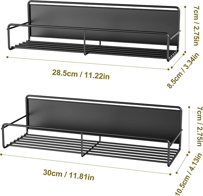 2 Pack Magnetic Spice Rack Organizer, Space Saver for Refrigerator and Microwave Oven, Magnetical Fridge Shelf for Jars, Seaoning, tins and Utensils Black-HomvellaHome