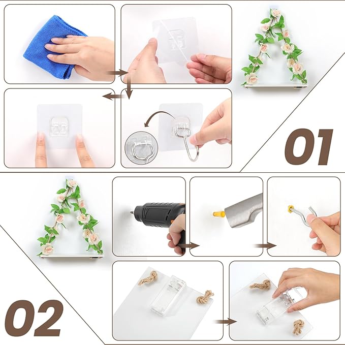 Floating Shelves for Wall,Plant Wall Decor,Hanging Shelf,Cottage Core Decor,Room Decor Aesthetic,Boho Room,Adhesive Shelves,Floating Shelves for No Drilling,Two-Piece Set(Champagne Flower)-HomvellaHome