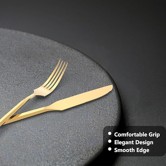 Gold 20 Piece Stainless Steel Silverware Set, Handle Flatware, Modern Mirror Finish Cutlery Set, Service for 4, Dishwasher Safe-HomvellaHome