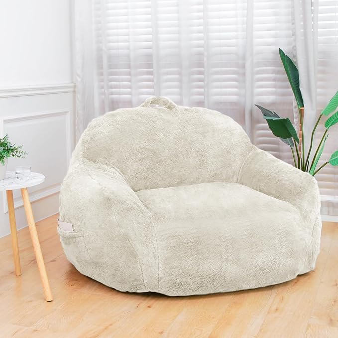 Giant Bean Bag Chair, Oversized Bean Bag Chairs for Adults and Kids, Gaming Chair Stuffed Memory Foam | Storage | Non-Slip, Removable Bean Bag Sofa Comfy Chair for Bedroom, Livingroom (Beige)-HomvellaHome