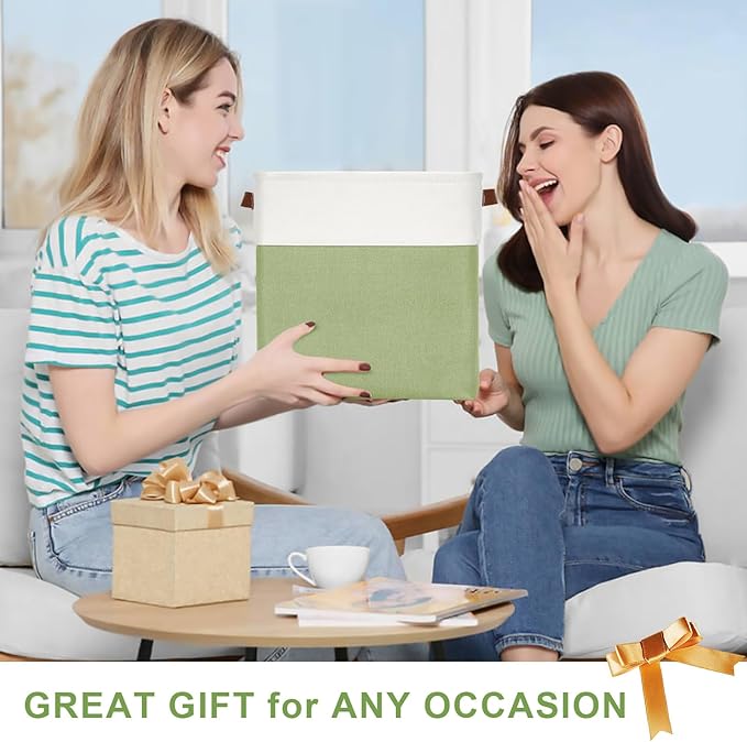 13x13 Cube Storage Bins, Collapsible Fabric Storage Box, 4 Pack Closet Baskets with Handles for Organizing, Shelf, Toys, Clothes, Home, Office, Nursery (Green&White)-HomvellaHome