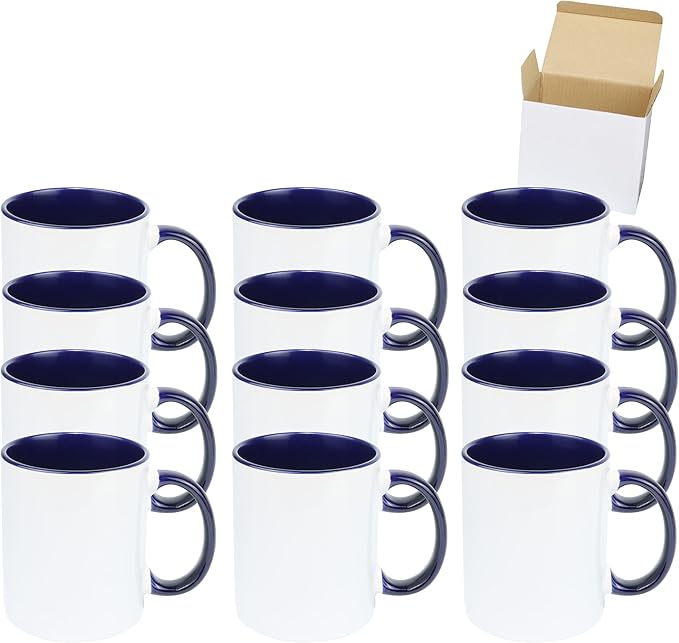 11oz White Ceramic Sublimation Coffee Mug in White Gift Box, Cobalt Blue, Case of 12-HomvellaHome