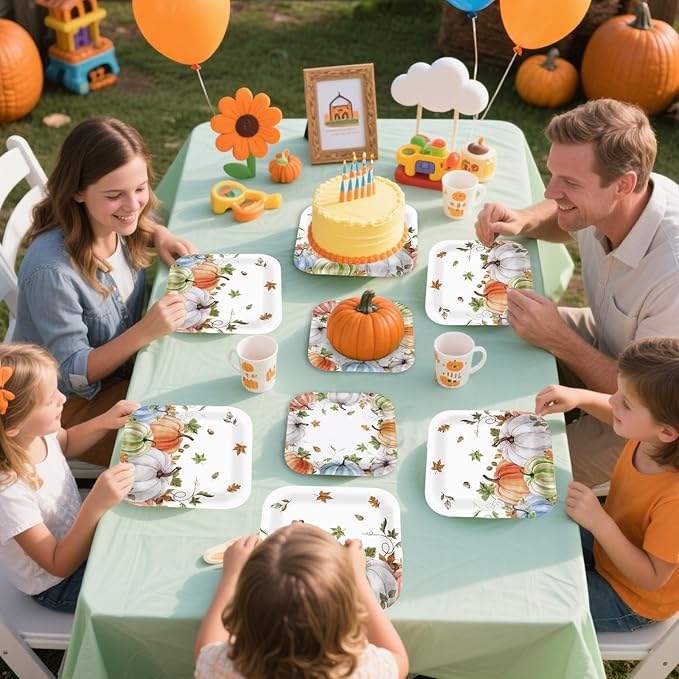 Grencian 200Pcs Fall Plates and Napkins Square Autumn Pumpkin Plates Thanksgiving Paper Platter Tableware Sets for Thanksgiving Harvest Party Decorations, Serves 50-HomvellaHome