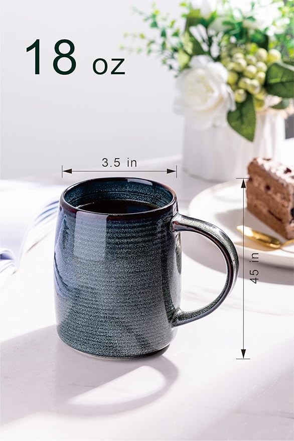 GBHOME Large Coffee Mugs Set of 4, 18oz Handmade Ceramic Coffee Mugs Set with Gradient color for Latte/Tea/Beer/Hot Cocoa, Dishwasher & Microwave Safe, Space blue-HomvellaHome