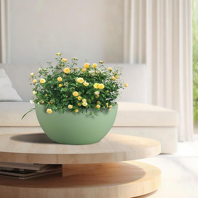 10 inch Hanging Planters for Outdoor Indoor Plants with Drainage Holes and Chain, 2 Pack Round Hanging Flower Pots for Garden Home Porch Decor,Green-HomvellaHome