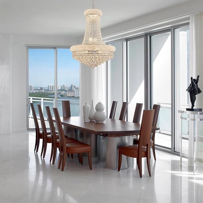 14 - Light Unique Empire Crystal Chandelier with Adjustable Chain for High Ceiling Foyer Entryway Living Room Dining Room Bedroom Chrome Finish-HomvellaHome