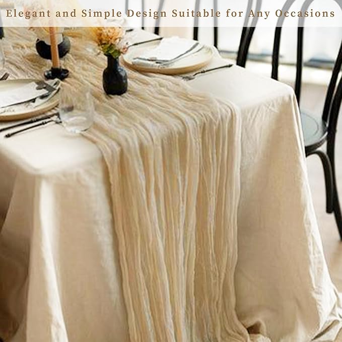 10FT 20 Pack Beige Cheesecloth Table Runner 20 x 120 Inch Long Rustic Gauze Fabric Cheese Cloth Table Runner for Wedding Bridal Baby Shower Table Decorations Boho Sheer Birthday Party Table Decor-HomvellaHome