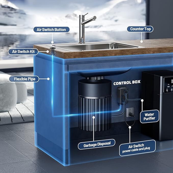 Garbage Disposal Air Switch Kit -Professional- Dual Outlet, Sink Top Waste Disposer On/Off, Garbage Disposal Button, Brass Made Cover, UL Listed-HomvellaHome