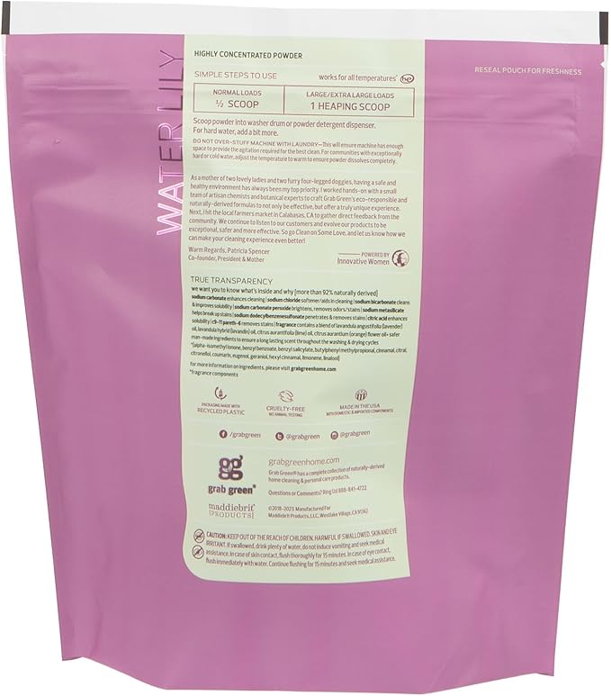 Grab Green Natural 3-in-1 Laundry Detergent Powder, Water Lily, 100 Loads-HomvellaHome