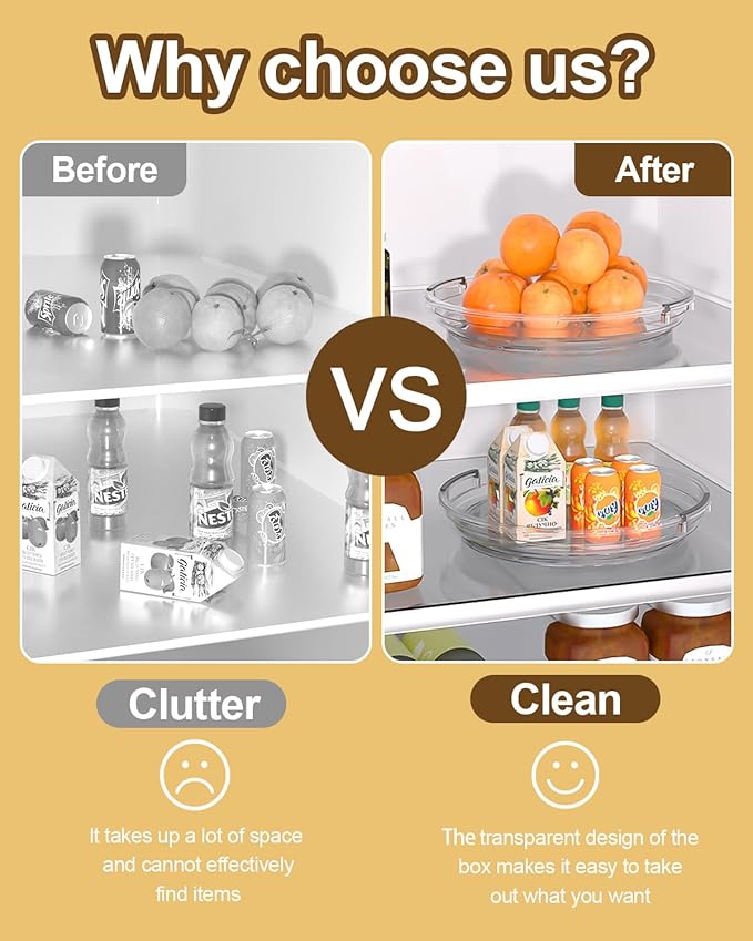 2 Pack Lazy Susan Organizer 9.25''and 11.81'' Two-Tier Lazy Susan Turntable for Cabinet, Spice Rack, and Pantry Storage - Spinning Makeup Organizer for Bathroom, Clear-HomvellaHome