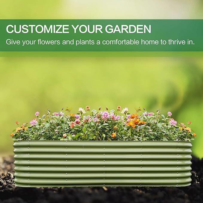 Gardmax Galvanized Raised Garden Bed, Lightweight Planter Boxes Outdoor with Easy Assembly, Large Garden Bed for Vegetables, Fruits, Flower Light Green 8x2x1.8FT-HomvellaHome