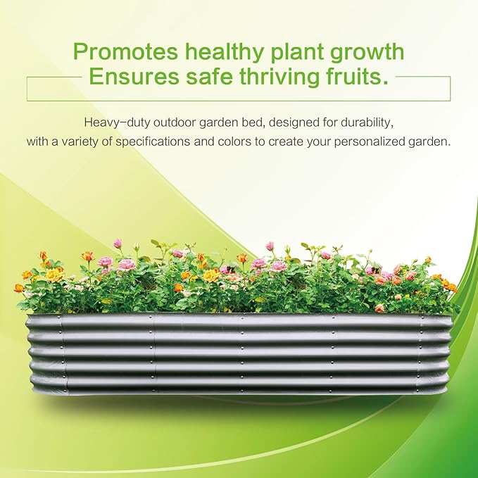Gardmax Galvanized Raised Garden Bed, Lightweight Planter Boxes Outdoor with Easy Assembly, Large Garden Bed for Vegetables, Fruits, Flower Silver 8FT-HomvellaHome