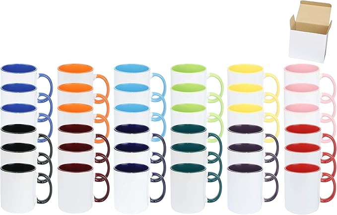 11oz White Ceramic Sublimation Coffee Mug in White Gift Box, 12 Mixed Colors, Case of 36-HomvellaHome