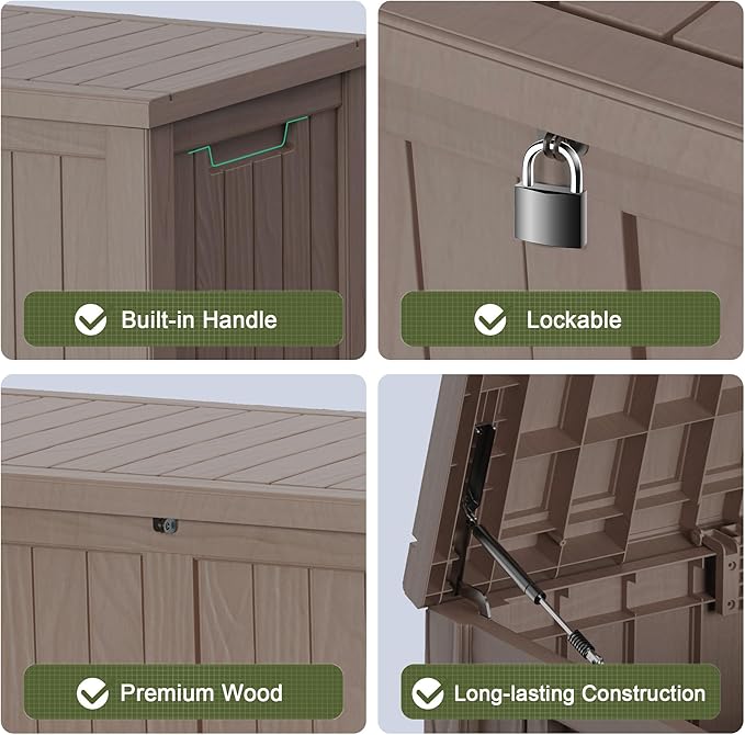 120 Gallon Patio Storage Box, Large Deck Box for Patio Furniture Covers, Cushion Pillows, Waterproof Outdoor Storage Bench for Towels, Garden Tools and Pool Accessories, Grey-HomvellaHome