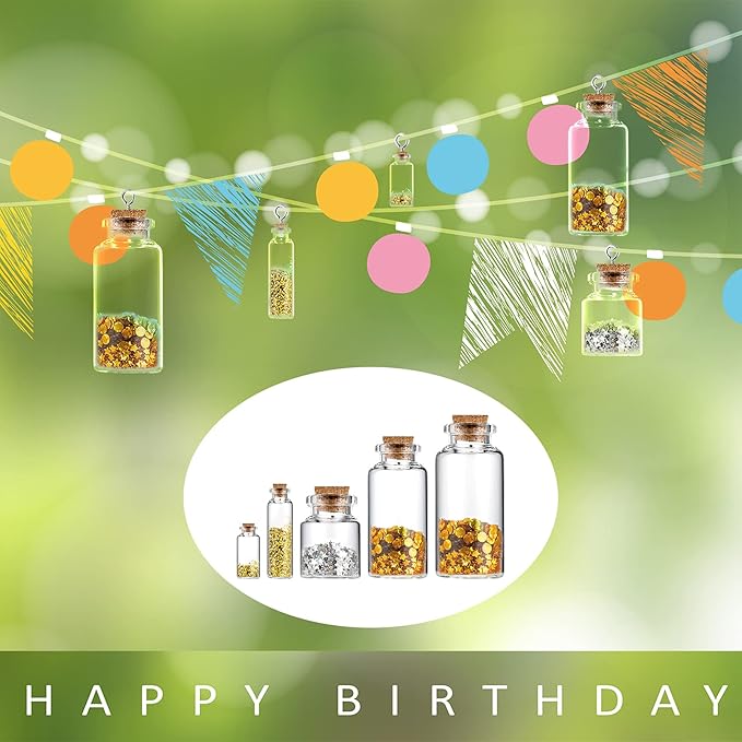 Geiserailie 45 Pcs Mini Glass Bottles with Cork Stoppers Spell Jar Clear Wishing Jars with 50 Eye Screws 3 Funnels for Wedding Party Favors DIY Art Crafts Decoration, 5 Sizes-HomvellaHome