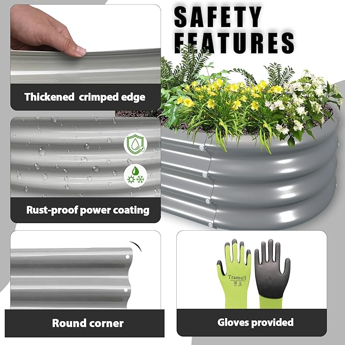 2 Pack 8x4x1FT Galvanized Raised Garden Bed Kit Oval Metal Ground Planter Box Outdoor Bottomless Planter Raised Beds for Vegetables Flowers Herbs Fruits, Gray-HomvellaHome