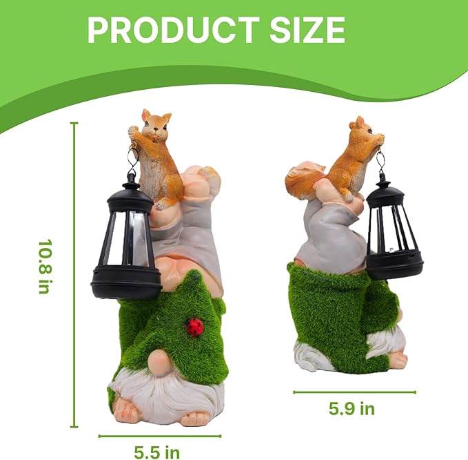 Garden Gnome Statues Decor with Solar Lights, Outdoor Decorations for Yard Porch Lawn Balcony Patio, Housewarming Gifts-HomvellaHome