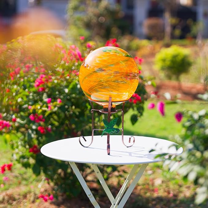 10 Inch Glass Gazing Ball, with 9.4" Tall Metal Gazing Globe Stand, Glass Balls Display Holder Set for Outdoor Garden Lawn Yard Decoration, Sunset Sky-HomvellaHome