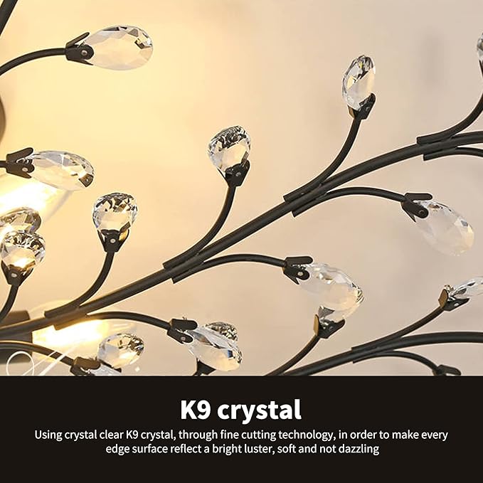 Ganeed Crystal Chandeliers,Vintage K9 Clear LED Ceiling Lighting,Edison Pendant Light Flush Mounted Fixture with 4 Light for Living Room Dinning Room Restaurant Porch Hallway (Black)-HomvellaHome