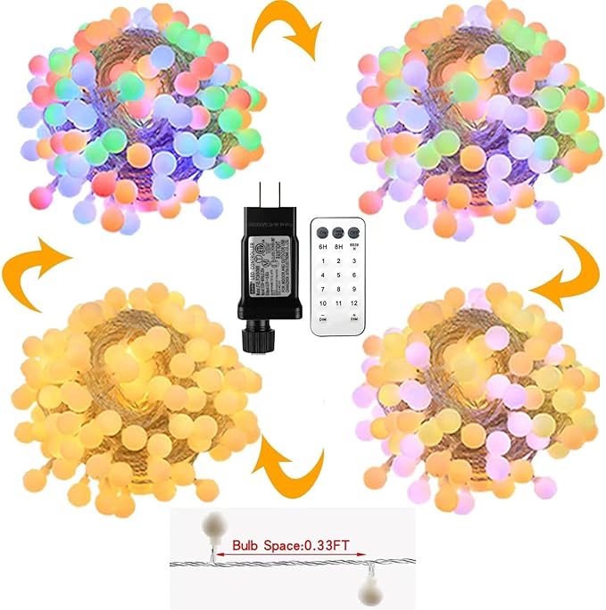 Globe String Lights,Multicolor 116 Feet 200 led 11 Lighting Modes Fairy String Lights with Remote,Waterproof Mini Globe Lights Decorn for Indoor Outdoor Party Wedding Christmas Tree Garden-HomvellaHome