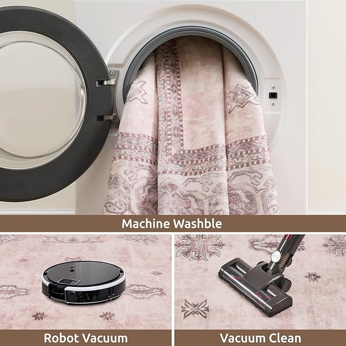 AMOAMI-Vintage Area Rug 6X9 Pink Rugs for Living Room-Soft Living Room Rug Non Slip Rugs for Bedroom Carpet Machine Washable Rug for Dining Room Bedside Office Room Decor-HomvellaHome