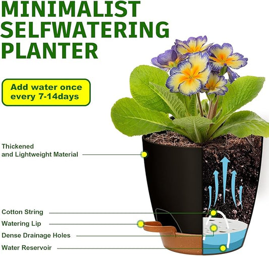 '- Uneed Plastic Flower Pot,5-Pack Plant Pots with Drainage 7/6.5/6/5.5/5 Inch,Self Watering Pots for Indoor Plants,Planters for Indoor Outdoor Plants (Black)-HomvellaHome